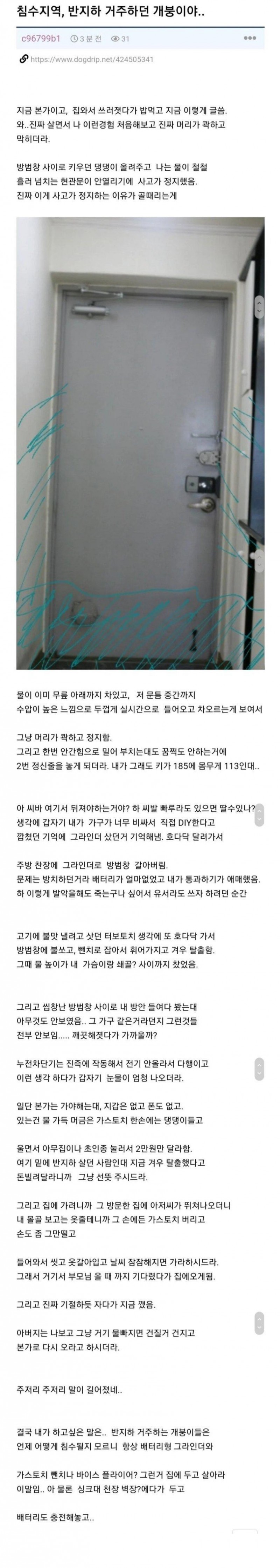 nokbeon.net-키 185에 110킬로 남자 반지하에서 침수로 죽을뻔한 후기-1번 이미지