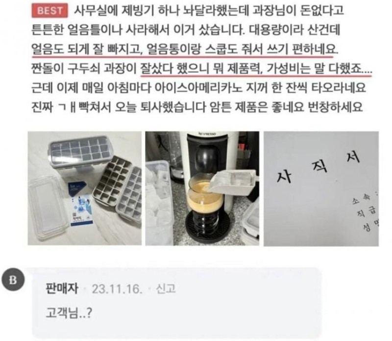 nokbeon.net-얼음틀 샀다가 사직서 제출한 회사원-1번 이미지